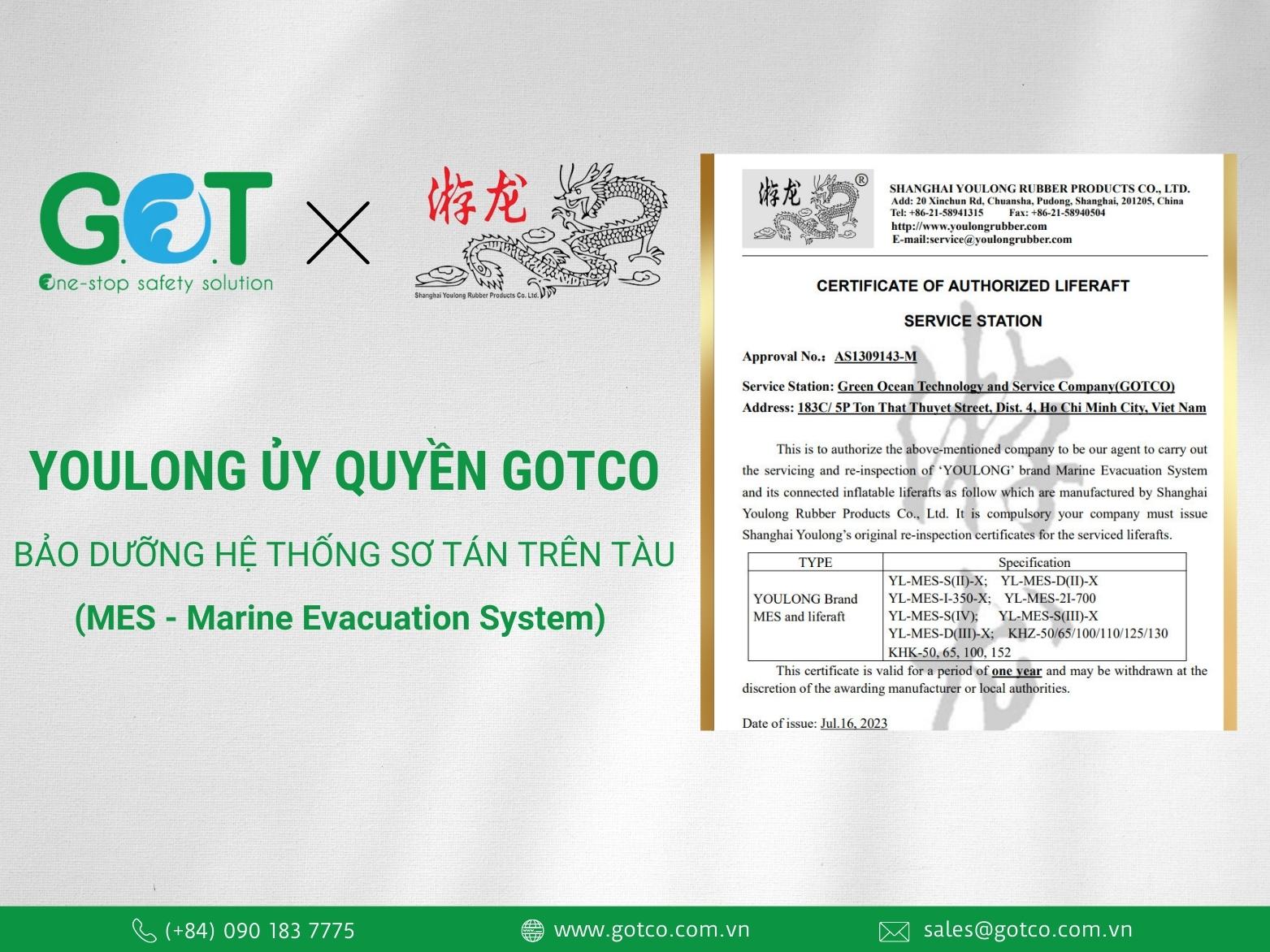 GOTCO - Authorized to Maintain Ship Evacuation Systems (MES) by YOULONG